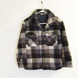 Wonder Nation Kids Plaid Sherpa Jacket in Black and White